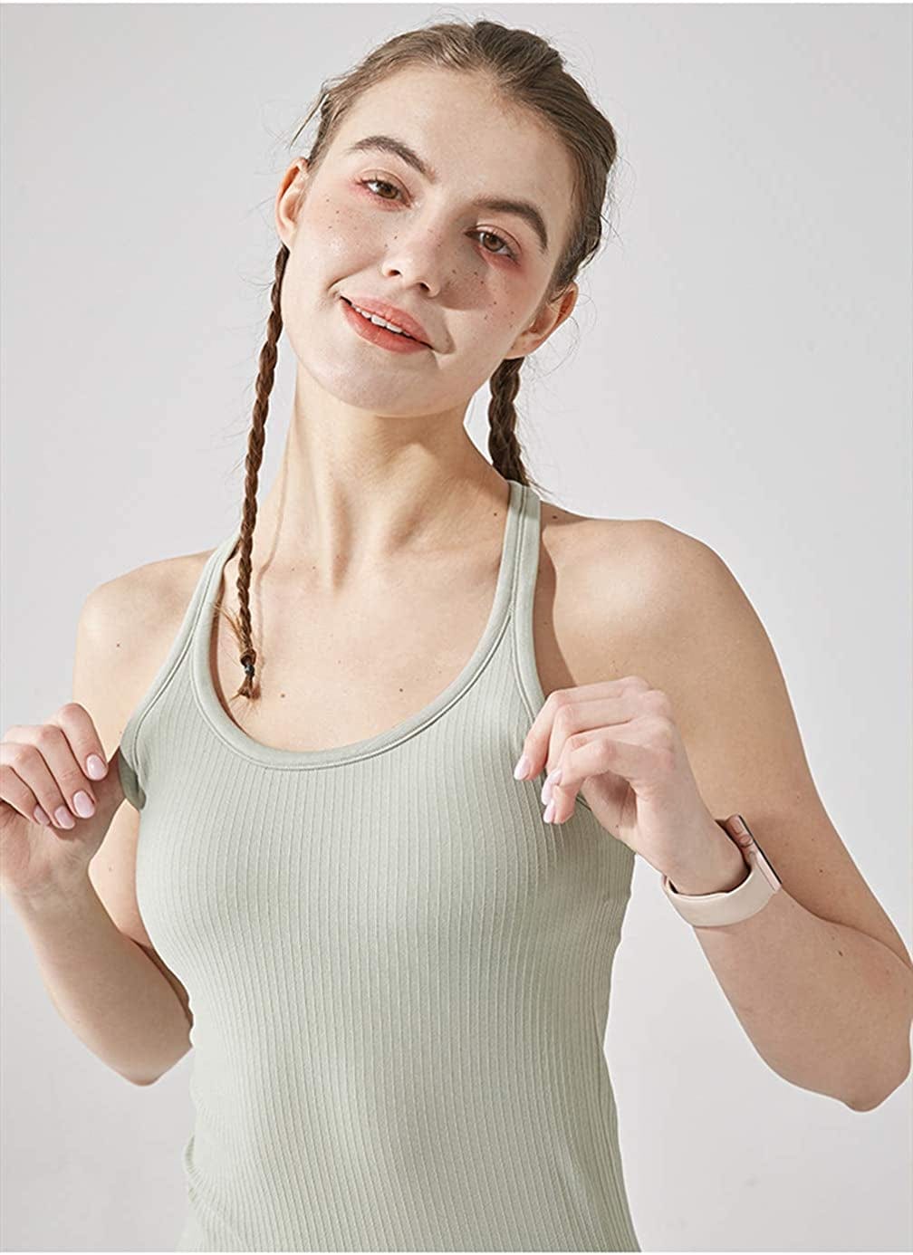 Yoga Racerback Tank Top for Women with Built in Bra,Women'S Padded Sports Bra Fitness Workout Running Shirts