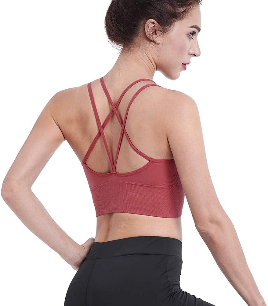 Yoga Sports Bra for Women Strappy Cross Back Crop Tank Tops Wirefree Workout Cami E-carol / Medium