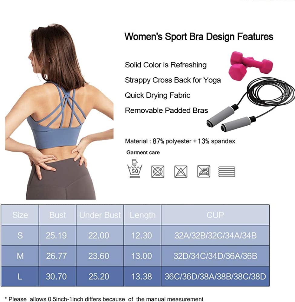 Yoga Sports Bra for Women Strappy Cross Back Crop Tank Tops Wirefree Workout Cami