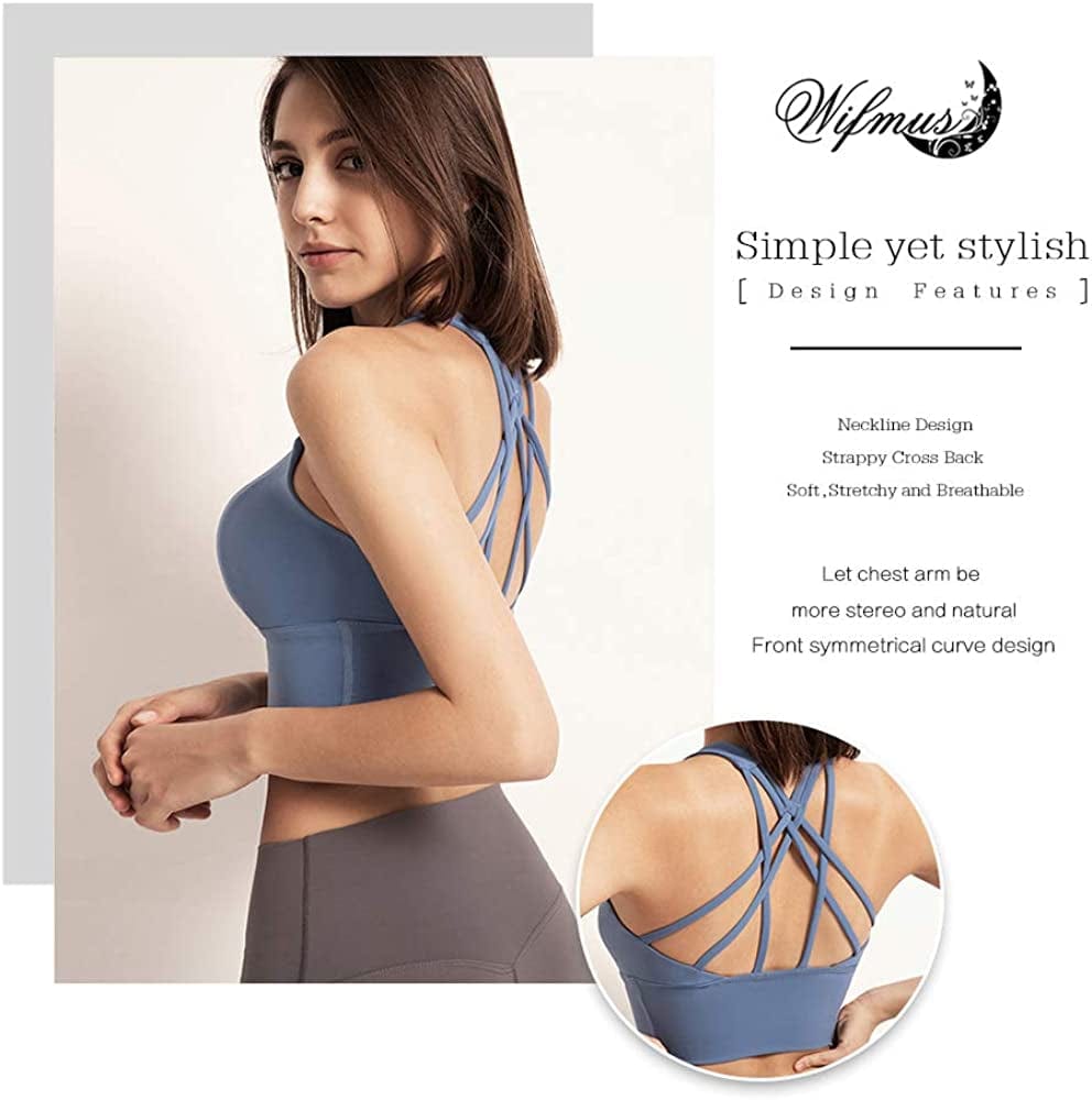 Yoga Sports Bra for Women Strappy Cross Back Crop Tank Tops Wirefree Workout Cami
