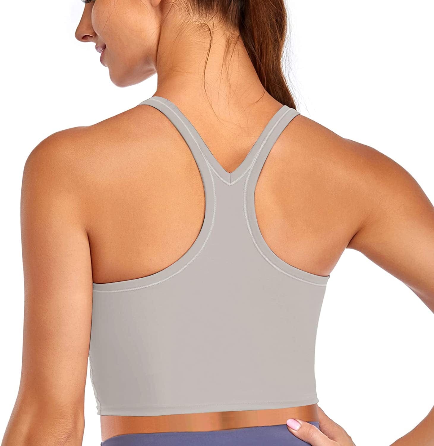 Yoga Sports Bras Padded Workout Tank Tops Gym Crop Tops Fitness Camisole Running Shirts for Girls Women Grey-racerback / XX-Large