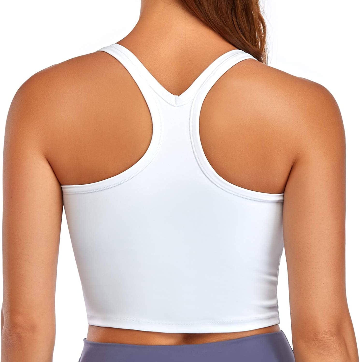Yoga Sports Bras Padded Workout Tank Tops Gym Crop Tops Fitness Camisole Running Shirts for Girls Women White-1 / Large