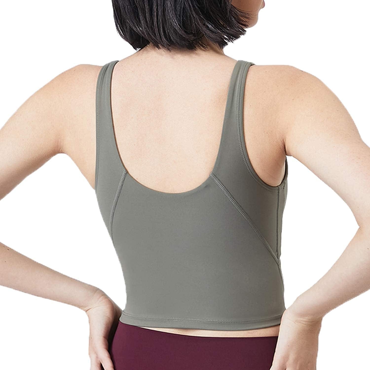 Yoga Sports Bras Padded Workout Tank Tops Gym Crop Tops Fitness Camisole Running Shirts for Girls Women Olive Green / X-Large