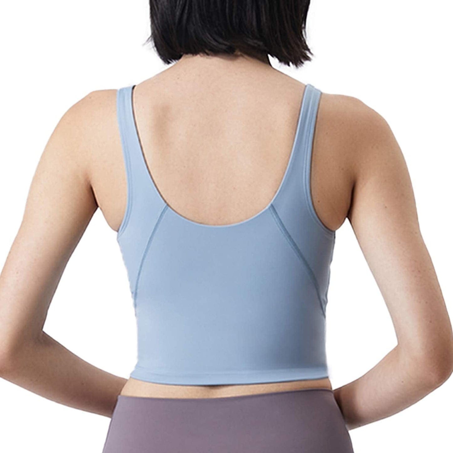 Yoga Sports Bras Padded Workout Tank Tops Gym Crop Tops Fitness Camisole Running Shirts for Girls Women Light Blue / Large