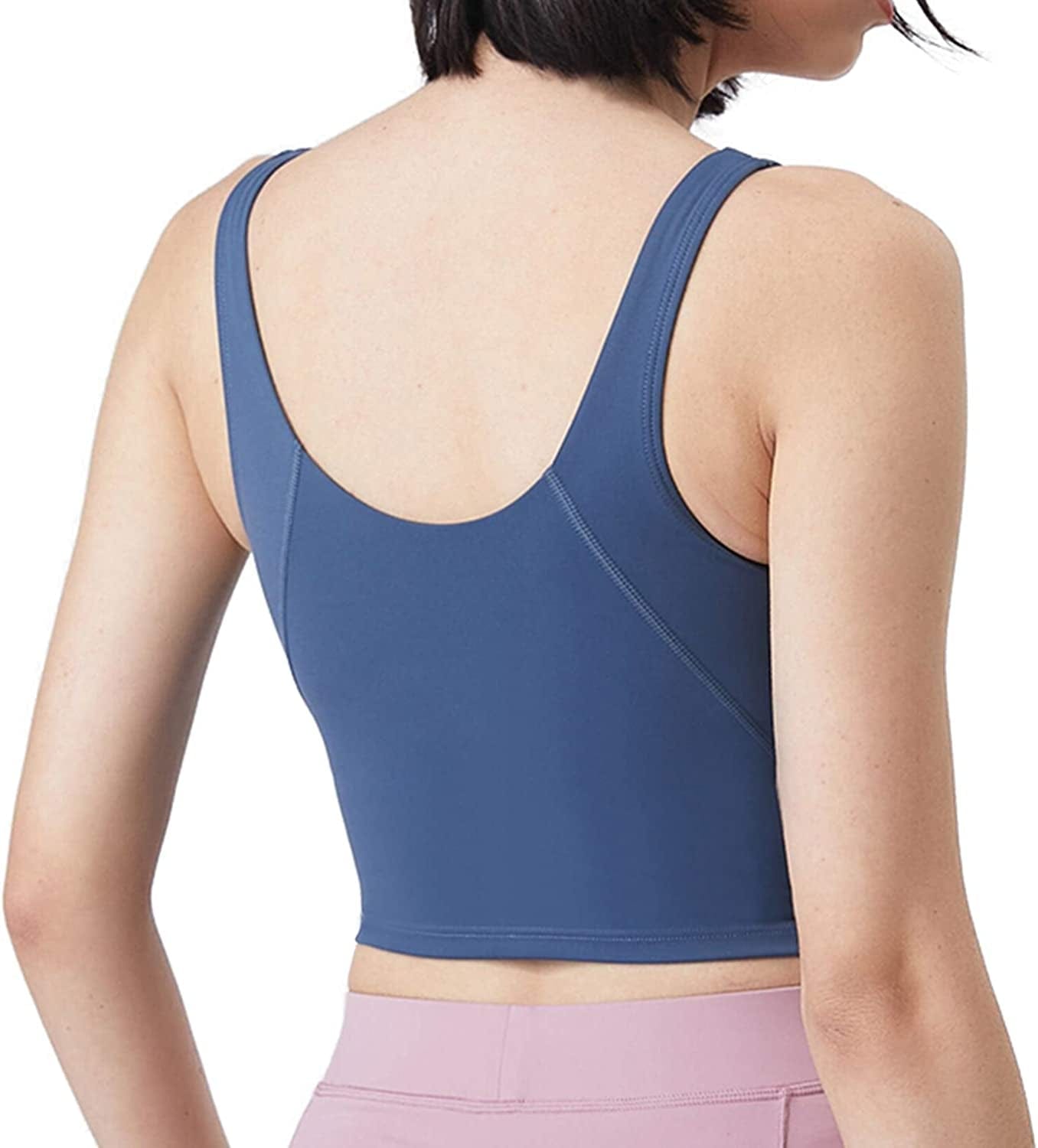 Yoga Sports Bras Padded Workout Tank Tops Gym Crop Tops Fitness Camisole Running Shirts for Girls Women Blue / X-Large
