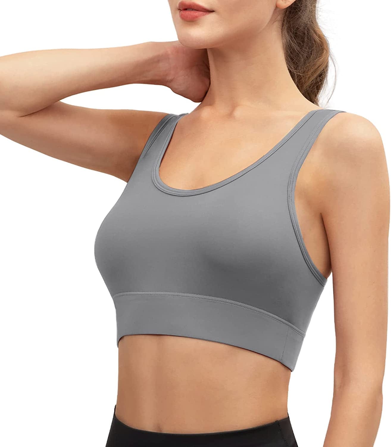 Yoga Sports Bras Padded Workout Tank Tops Gym Crop Tops Fitness Camisole Running Shirts for Girls Women U-grey / Large