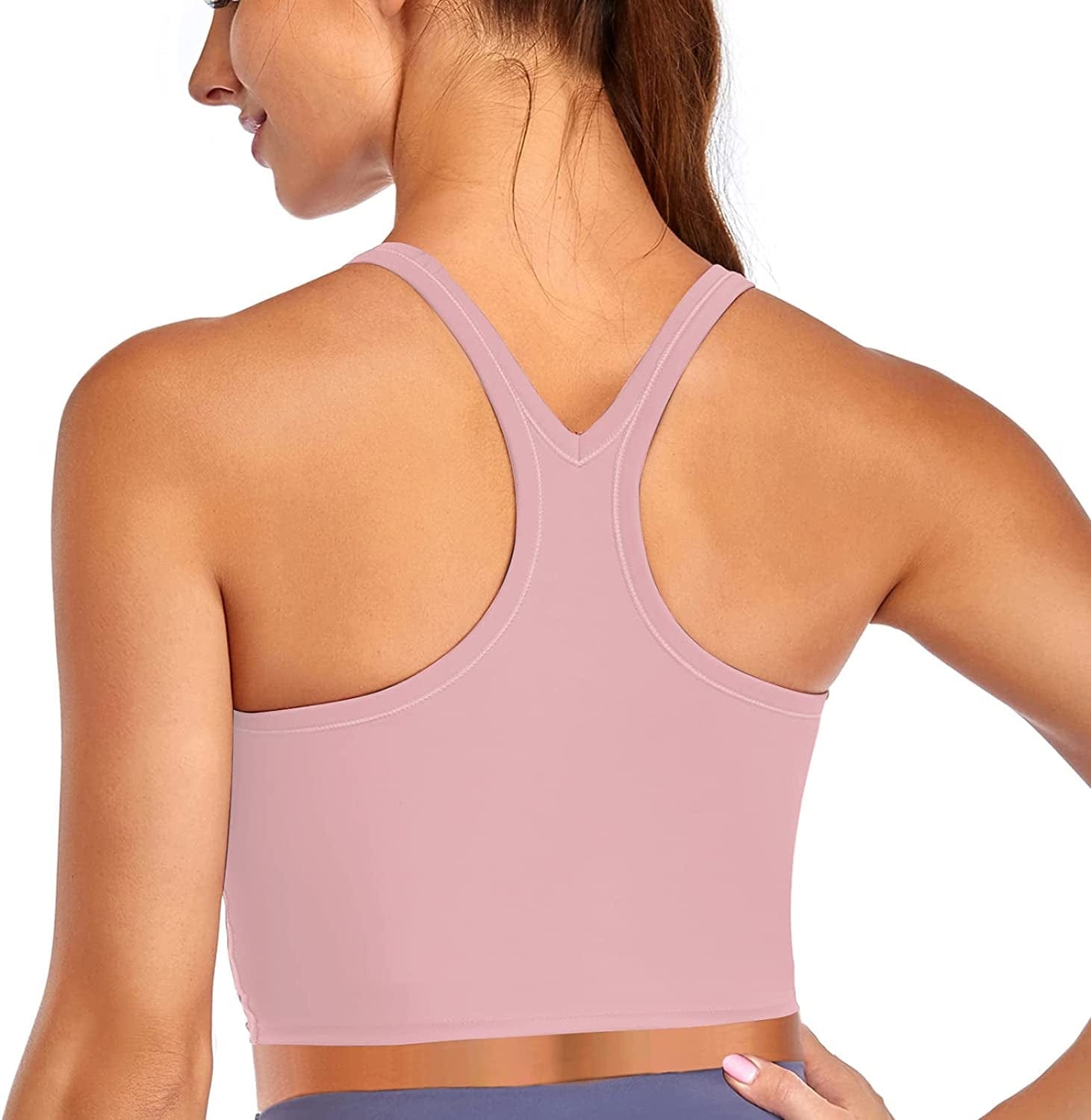 Yoga Sports Bras Padded Workout Tank Tops Gym Crop Tops Fitness Camisole Running Shirts for Girls Women Pink-racerback / Large