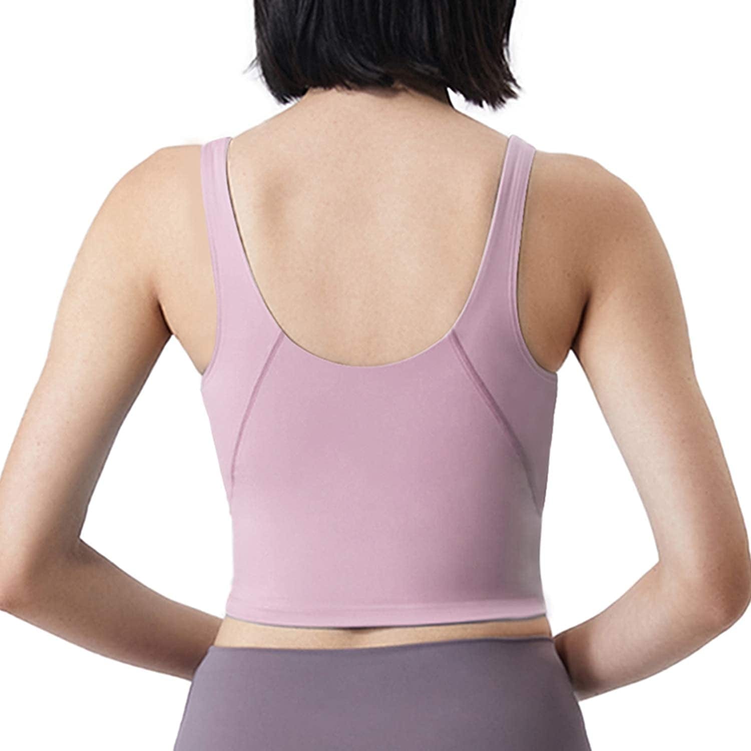 Yoga Sports Bras Padded Workout Tank Tops Gym Crop Tops Fitness Camisole Running Shirts for Girls Women Pink / Large