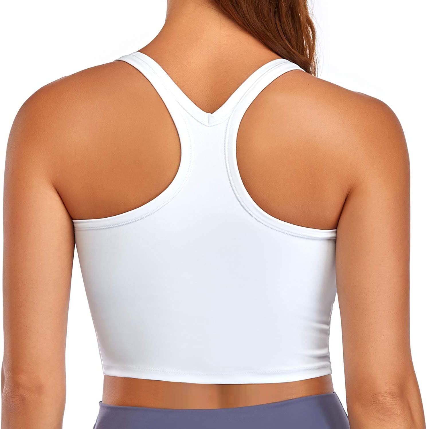 Yoga Sports Bras Padded Workout Tank Tops Gym Crop Tops Fitness Camisole Running Shirts for Girls Women White-racerback / X-Large
