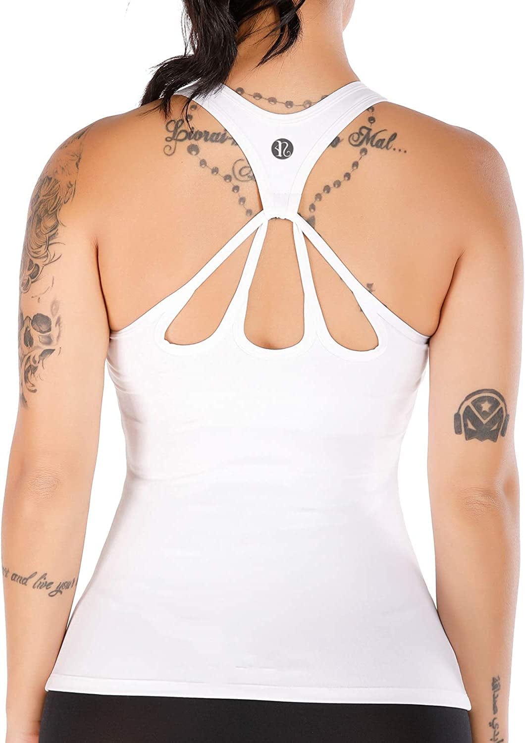 Yoga Tank Tops for Women Built in Bra, Workout Cropped Athletic Shirts plus Size Activewear D-white / Medium