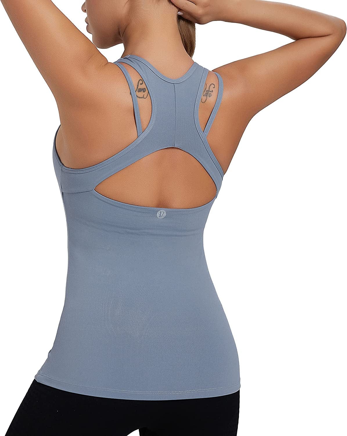 Yoga Tank Tops for Women Built in Bra, Workout Cropped Athletic Shirts plus Size Activewear Light Blue / Large