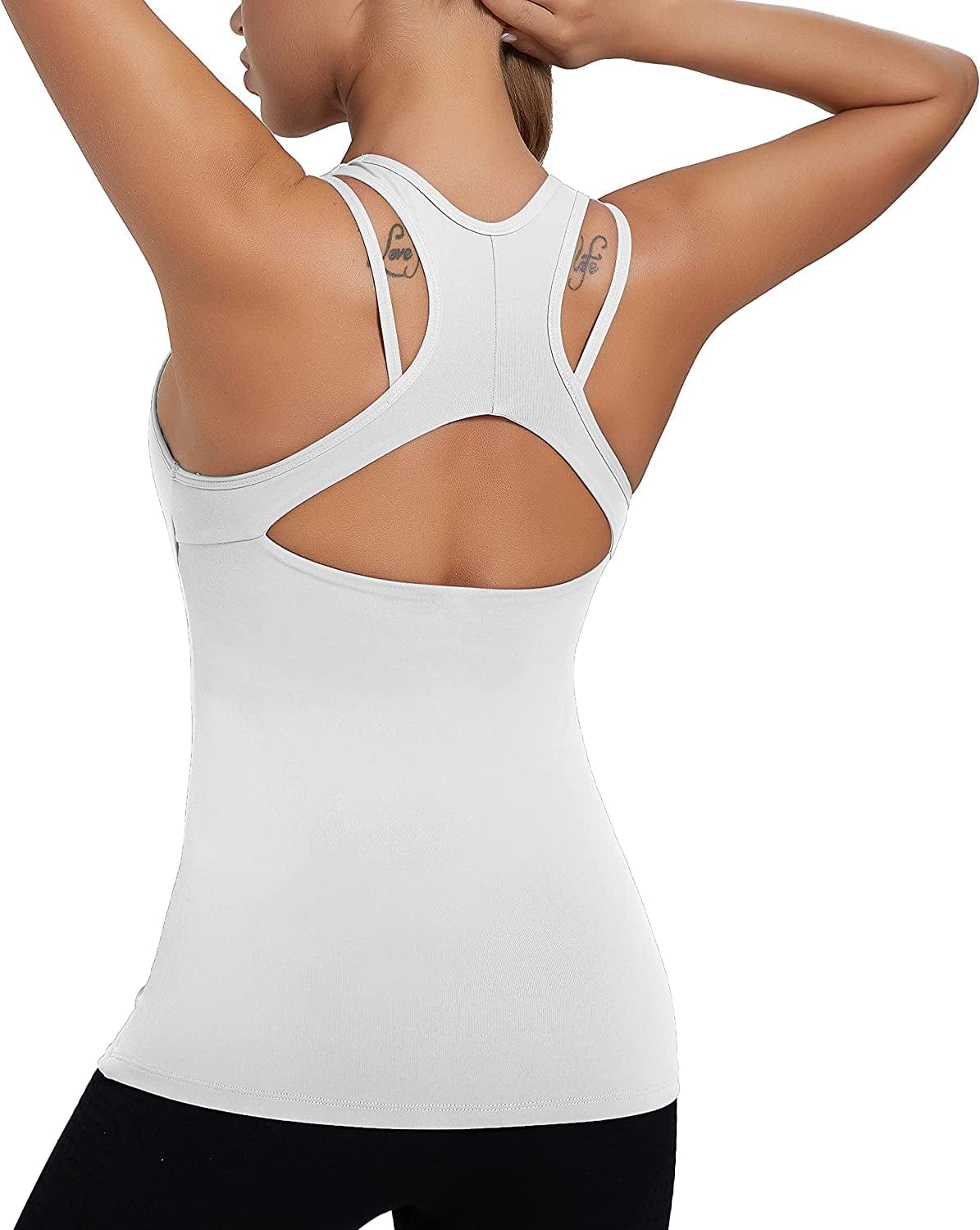 Yoga Tank Tops for Women Built in Bra, Workout Cropped Athletic Shirts plus Size Activewear White / X-Large