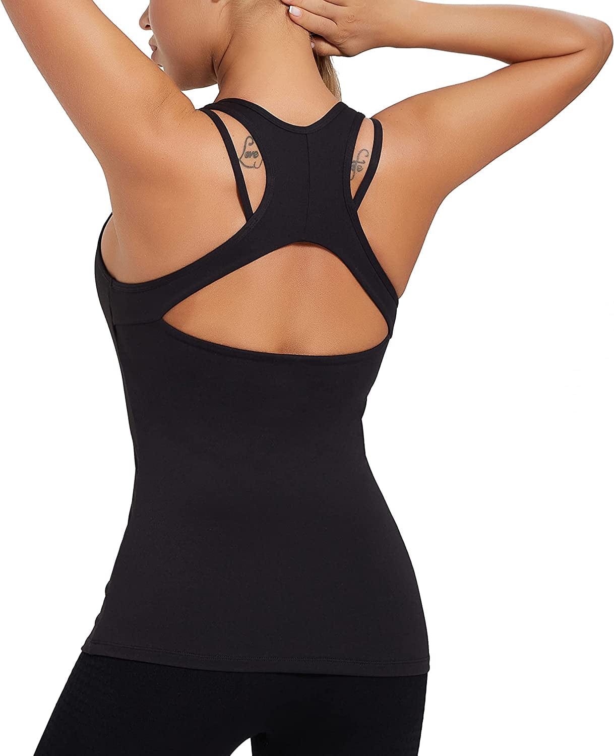 Yoga Tank Tops for Women Built in Bra, Workout Cropped Athletic Shirts plus Size Activewear Black / X-Large
