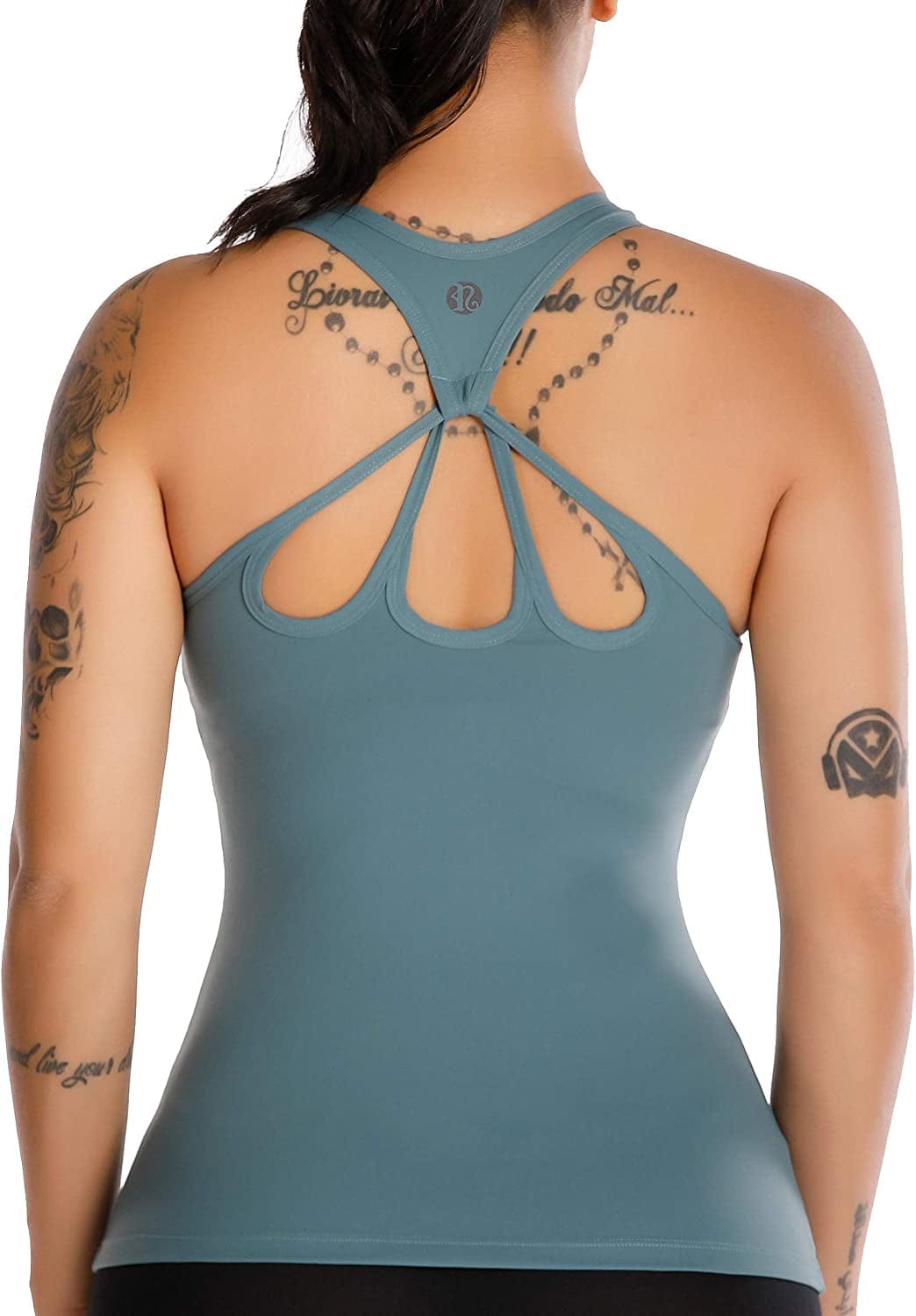 Yoga Tank Tops for Women Built in Bra, Workout Cropped Athletic Shirts plus Size Activewear D-blue / Medium