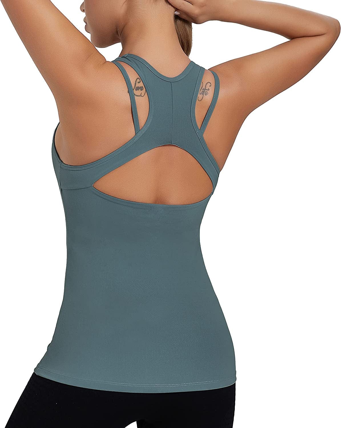Yoga Tank Tops for Women Built in Bra, Workout Cropped Athletic Shirts plus Size Activewear Teal Lagoon / Medium
