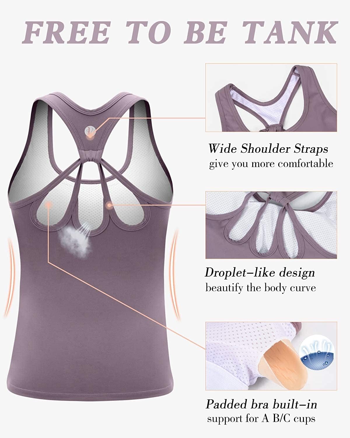 Yoga Tank Tops for Women Built in Bra, Workout Cropped Athletic Shirts plus Size Activewear