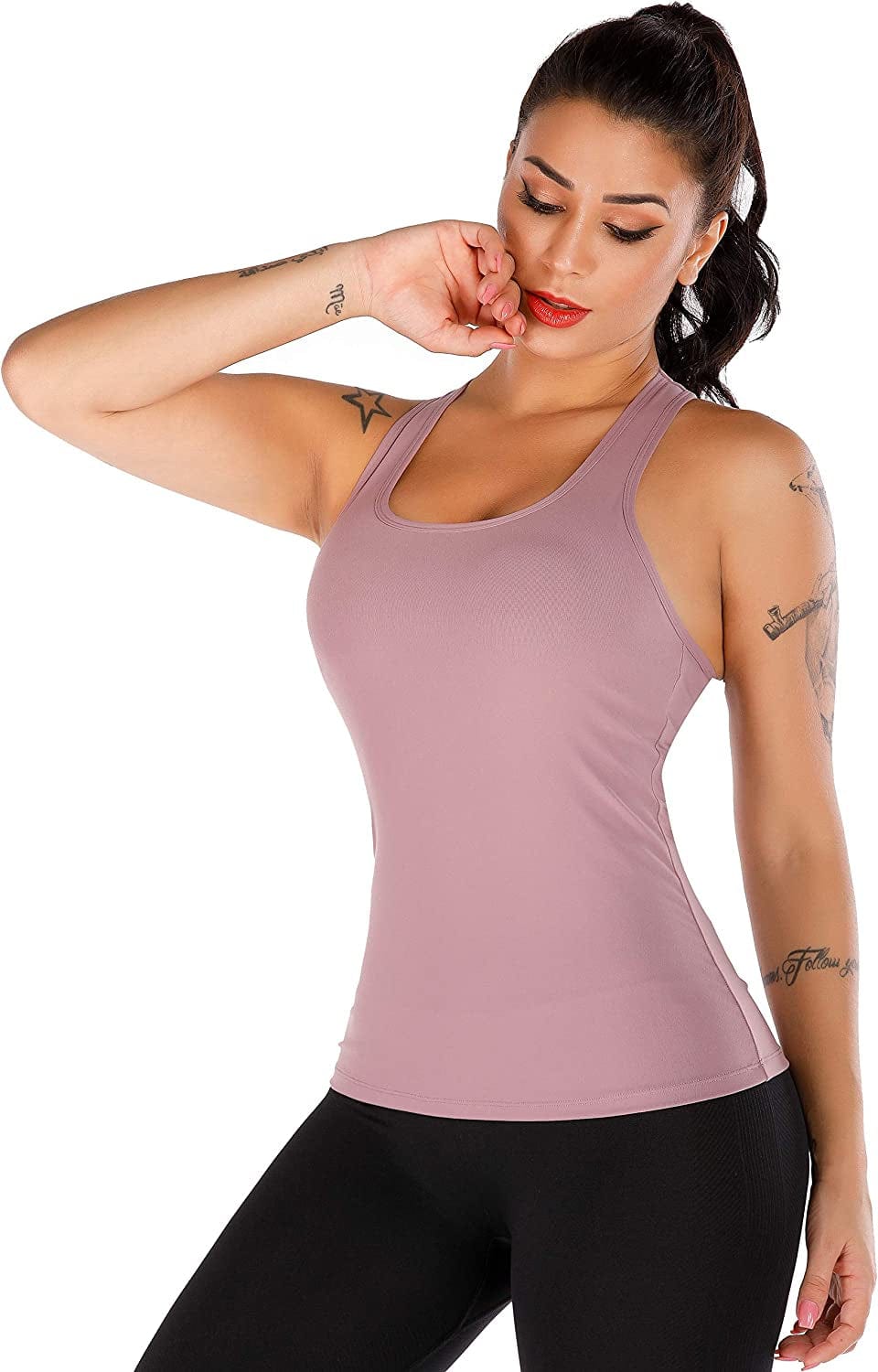 Yoga Tank Tops for Women Built in Bra, Workout Cropped Athletic Shirts plus Size Activewear