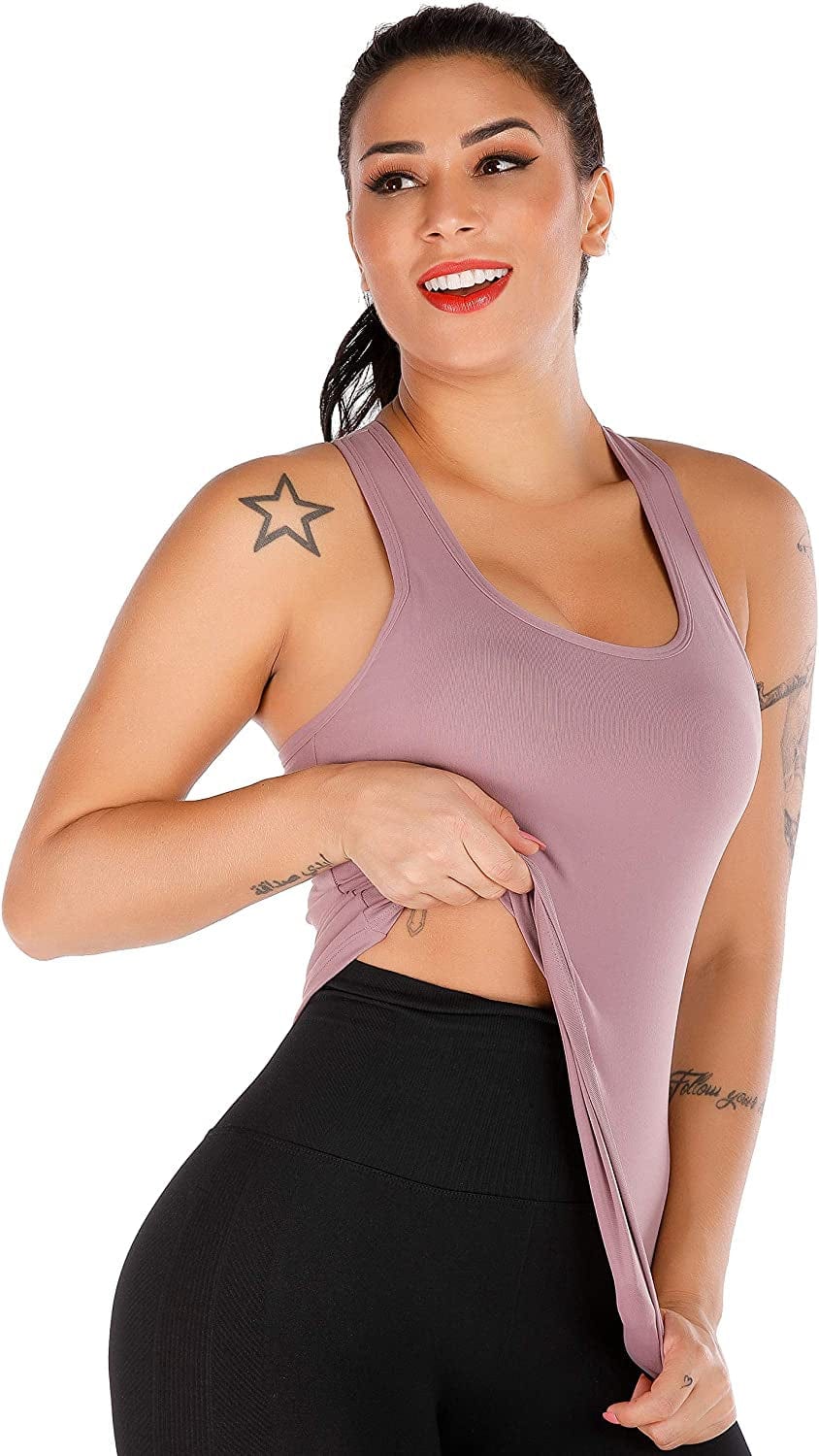 Yoga Tank Tops for Women Built in Bra, Workout Cropped Athletic Shirts plus Size Activewear