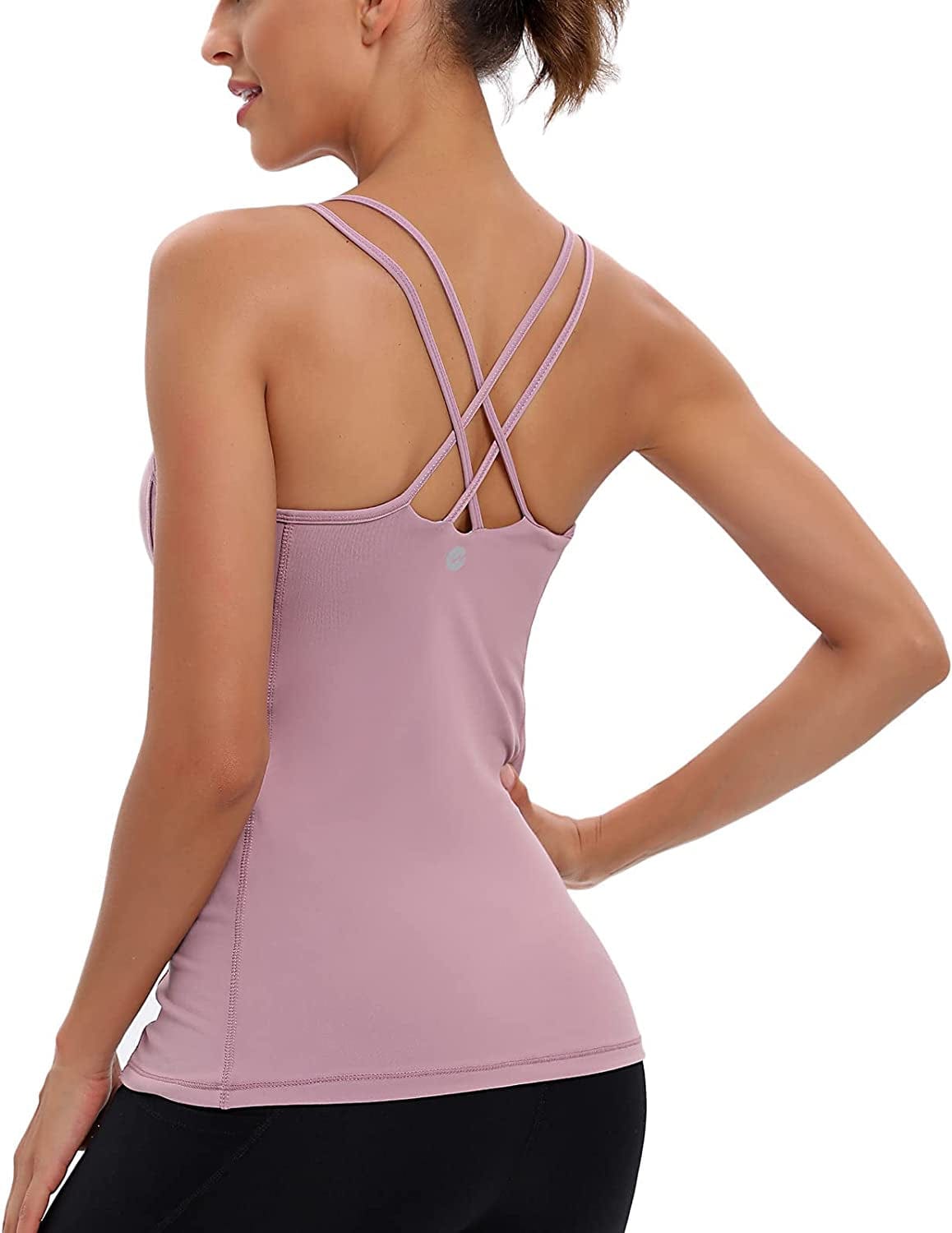 Yoga Tank Tops for Women with Built in Bra Workout Tops Yoga Shirts Athletic Camisole Longline Sports Bra Tanks Purple / Medium