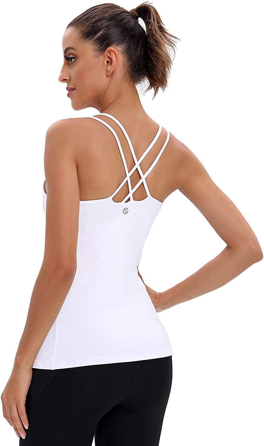 Yoga Tank Tops for Women with Built in Bra Workout Tops Yoga Shirts Athletic Camisole Longline Sports Bra Tanks White / X-Large