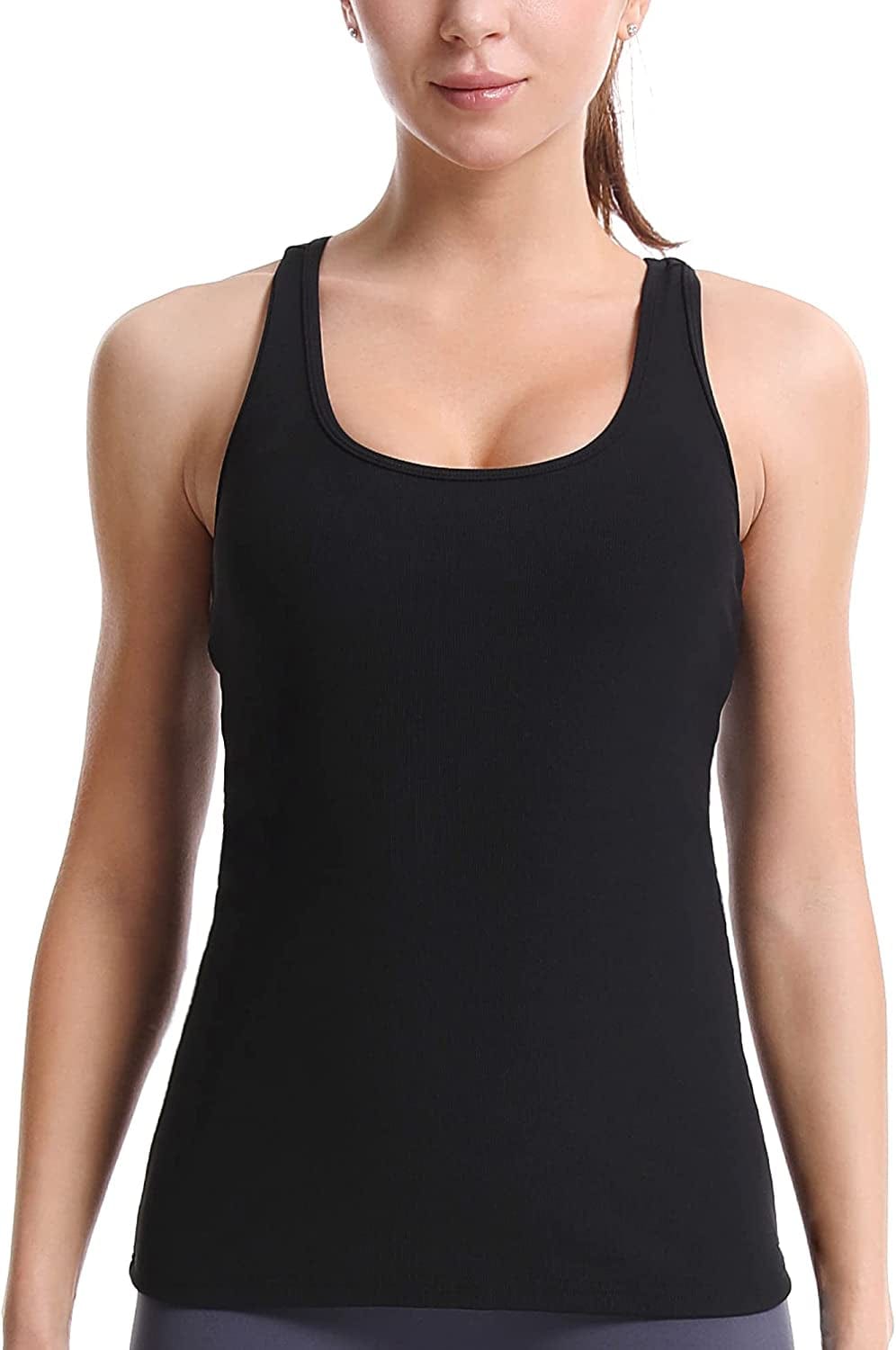 Yoga Tank Tops for Women with Built in Bra Workout Tops Yoga Shirts Athletic Camisole Longline Sports Bra Tanks Black-01 / Small