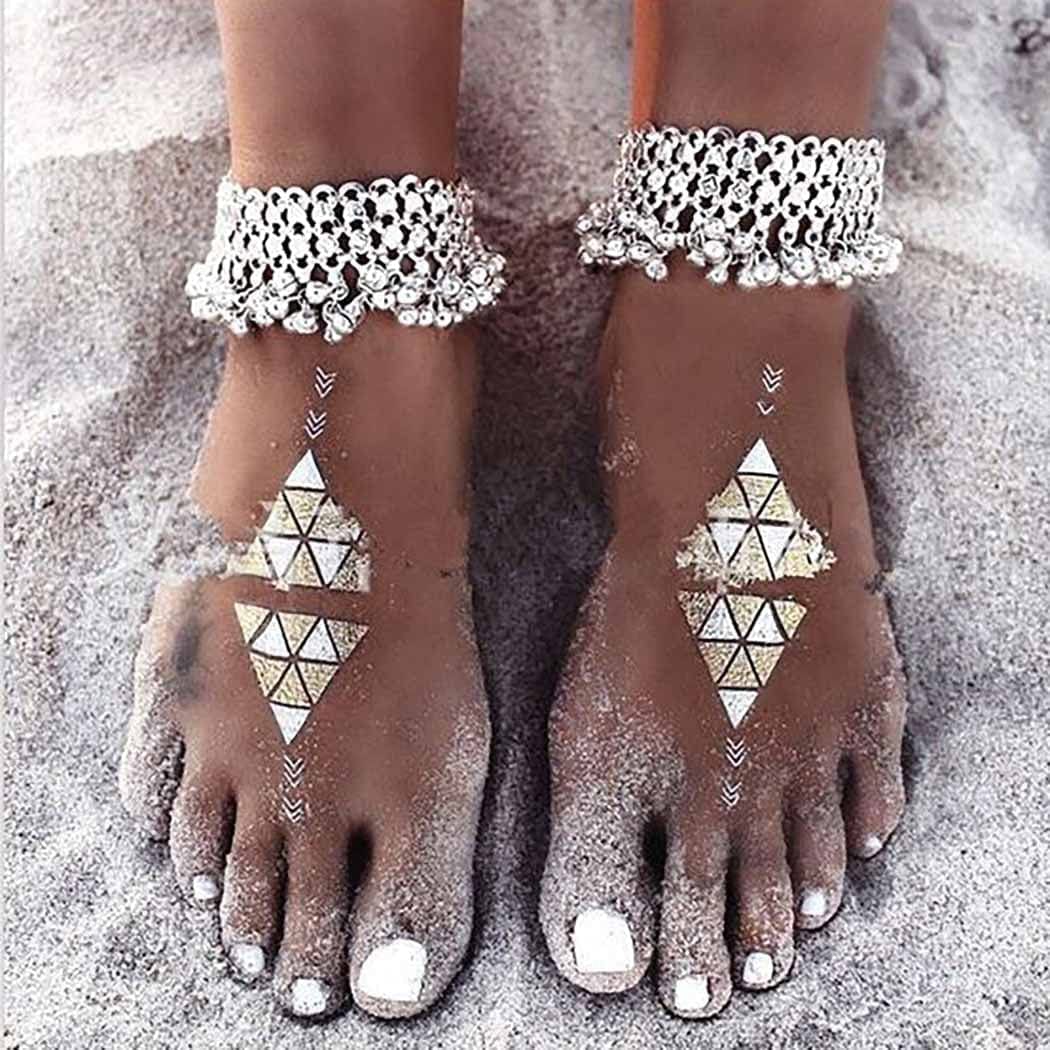 Yokawe Boho Anklets Bracelets Silver Bell Beaded Indian Anklet Chain Tassel Beach Barefoot Sandals Foot Jewelry for Women and Teen Girls(2Pcs) Apparel & Accessories > Jewelry > Anklets Yokawe