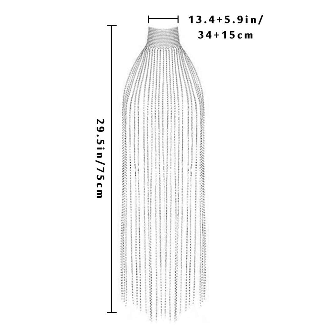 Yokawe Sparkly Rhinestone Body Chain Silver Crystal Choker Necklace Long Tassel Nightclub Rave Party Festival Body Accessories Jewelry for Women and Girls Apparel & Accessories > Jewelry > Body Jewelry Yokawe