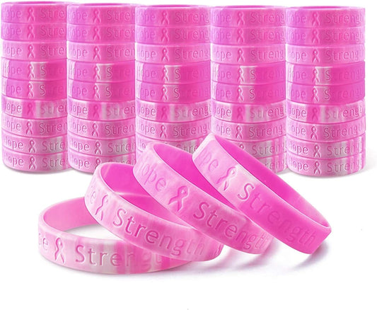 Yoleshy 48 PCS Breast Cancer Awareness Bracelets Pink Ribbon Silicone Sports Bracelets for Women Men Apparel & Accessories > Jewelry > Bracelets YoleShy
