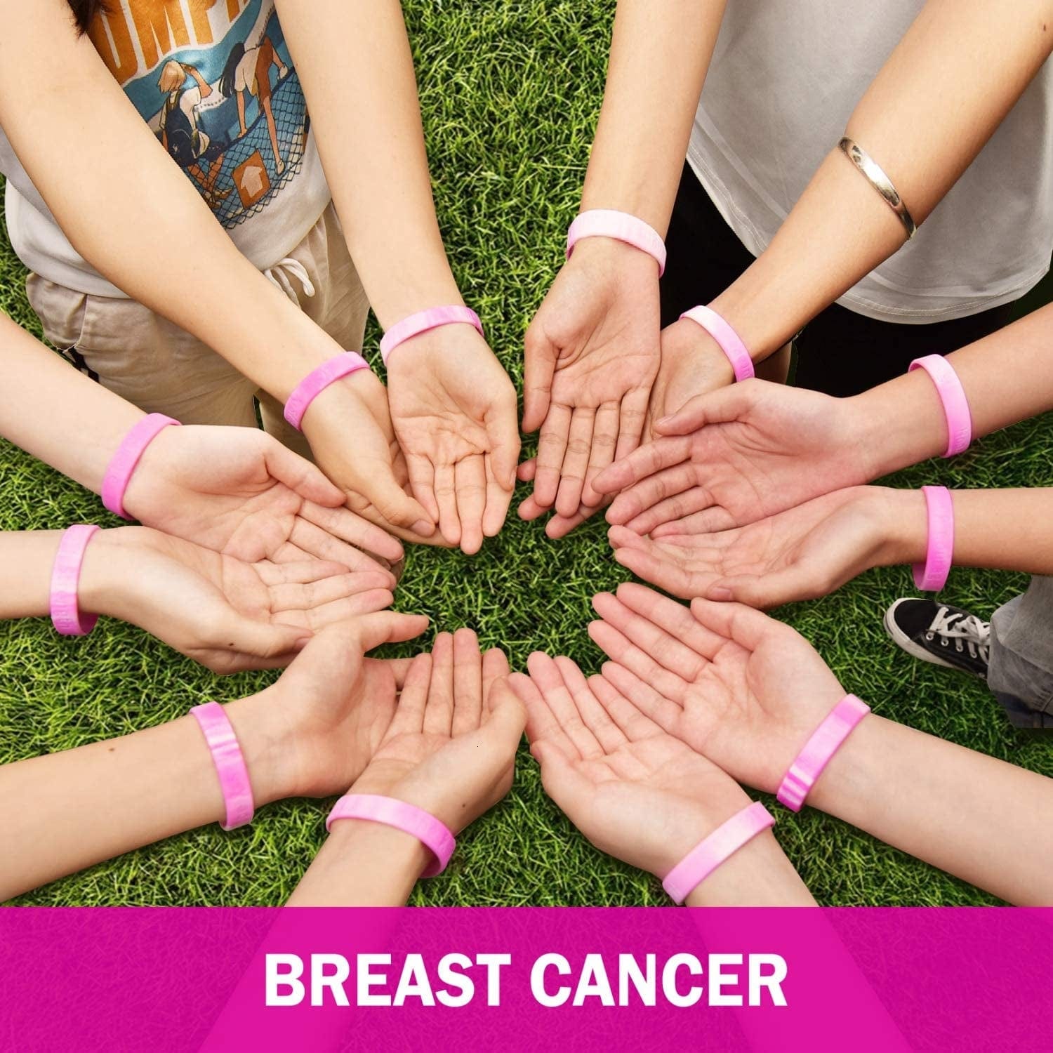 Yoleshy 48 PCS Breast Cancer Awareness Bracelets Pink Ribbon Silicone Sports Bracelets for Women Men Apparel & Accessories > Jewelry > Bracelets YoleShy