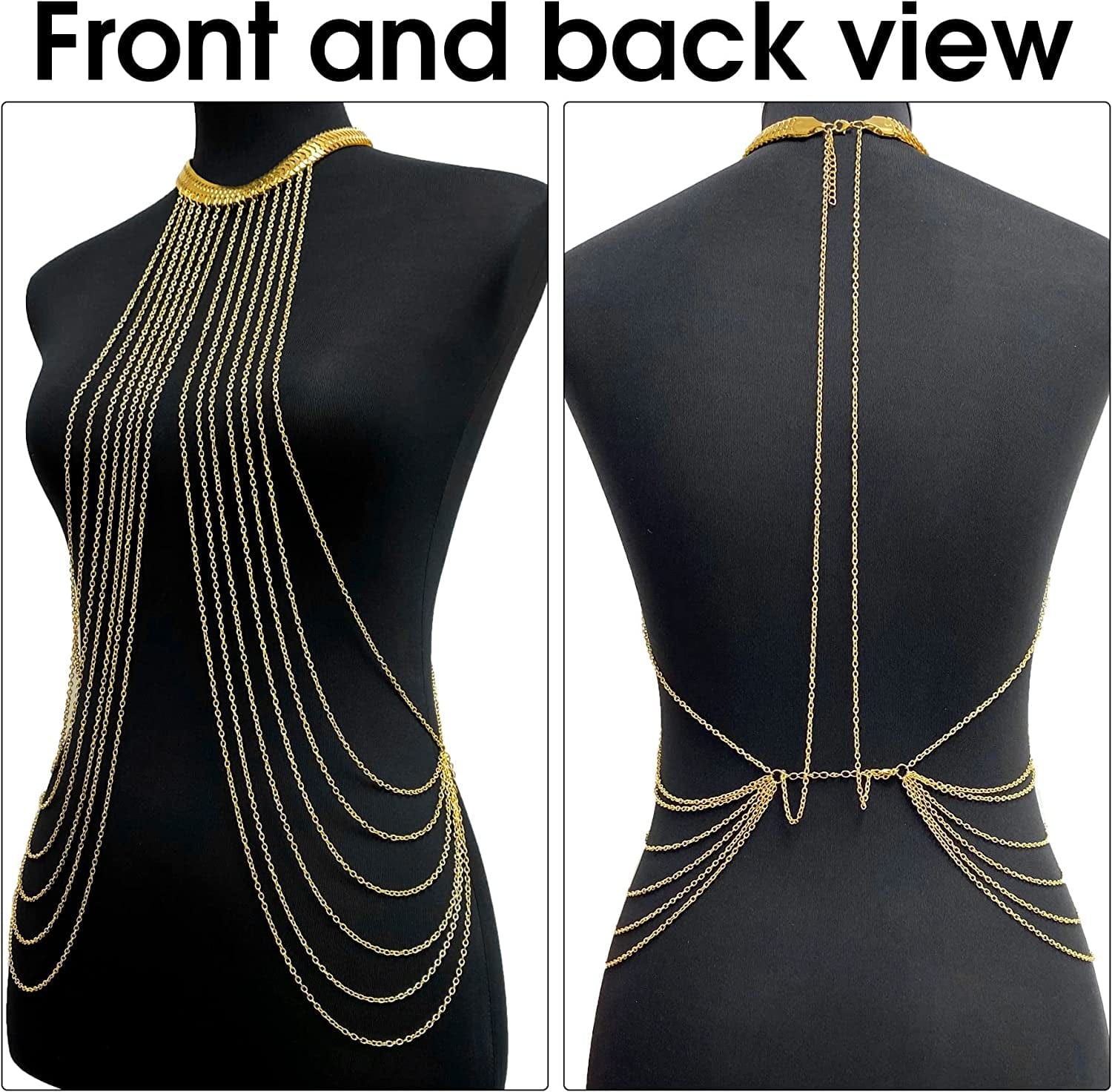 Yomiie Body Chain Layered Gold Tassels Necklace Fashion Jewelry Belly Waist Bra Boho Hot Bikini Beach Harness Anniversary Festival Gift for Women Lady Girls Apparel & Accessories > Jewelry > Body Jewelry Yomiie