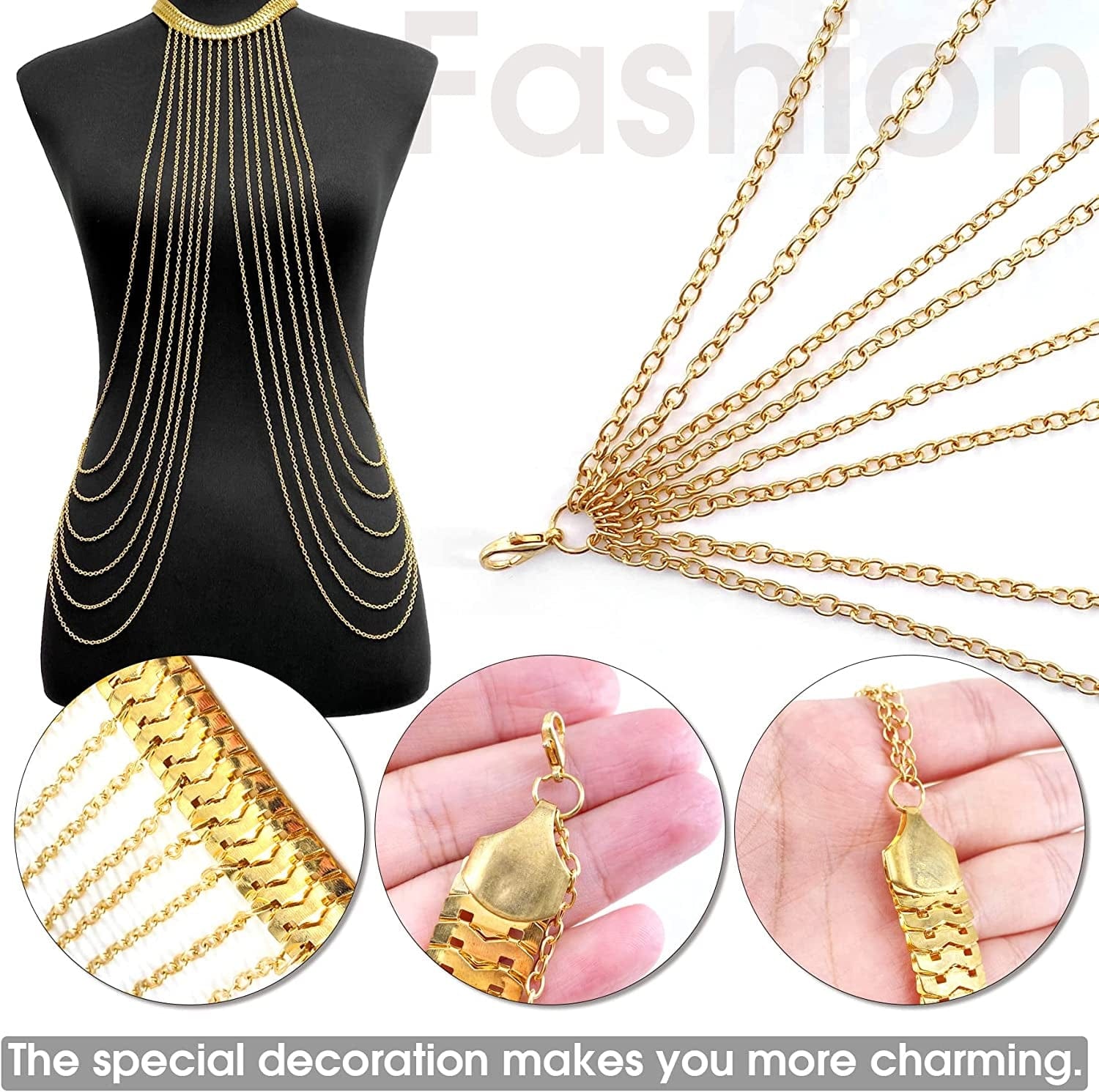 Yomiie Body Chain Layered Gold Tassels Necklace Fashion Jewelry Belly Waist Bra Boho Hot Bikini Beach Harness Anniversary Festival Gift for Women Lady Girls Apparel & Accessories > Jewelry > Body Jewelry Yomiie