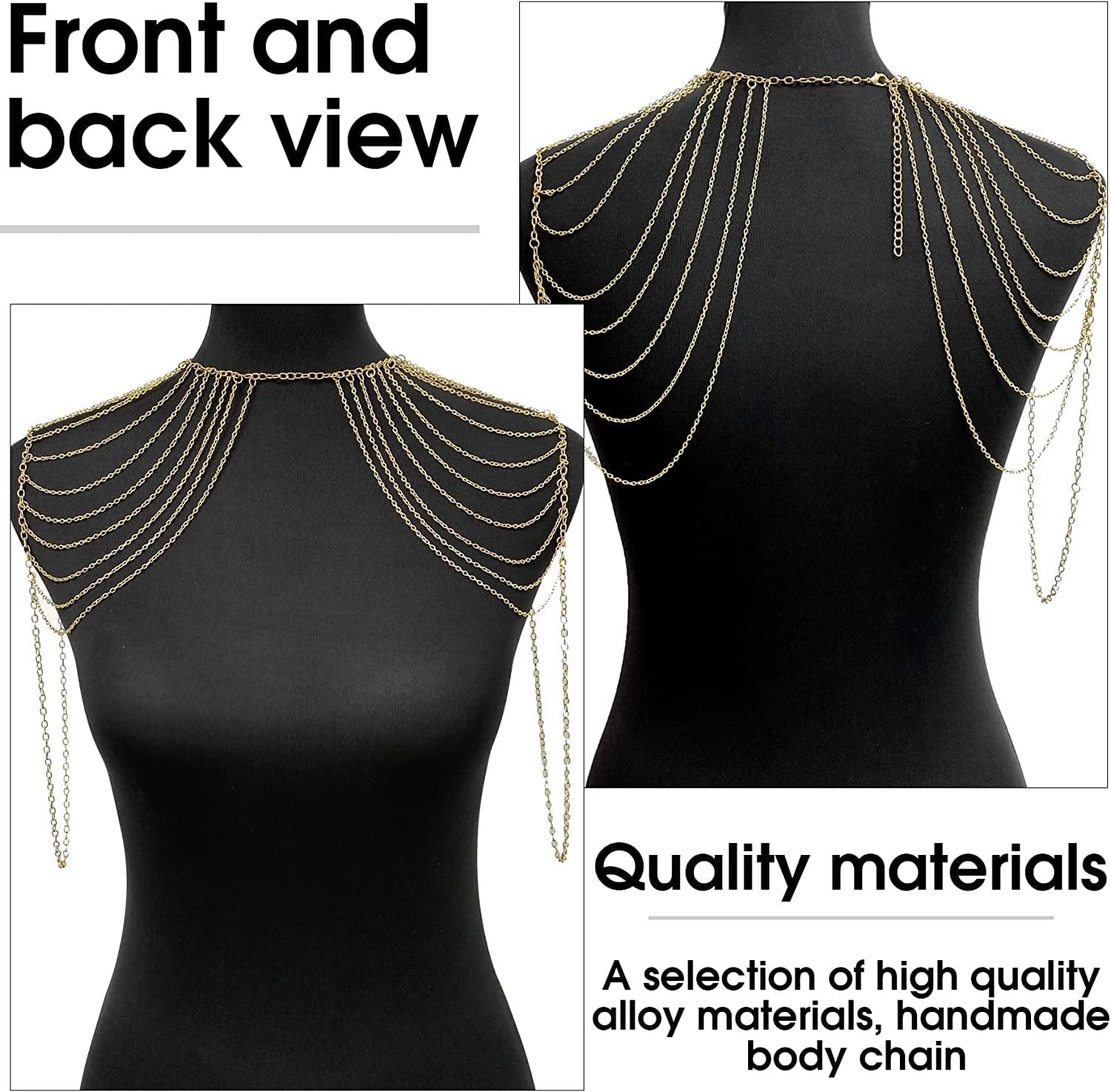 Yomiie Body Shoulder Chain Multilayered Gold Tassels Link Harness Necklace Fashion Jewelry Belly Waist Bra Boho Hot Bikini Beach Anniversary Festival for Women Girls Apparel & Accessories > Jewelry > Body Jewelry Yomiie