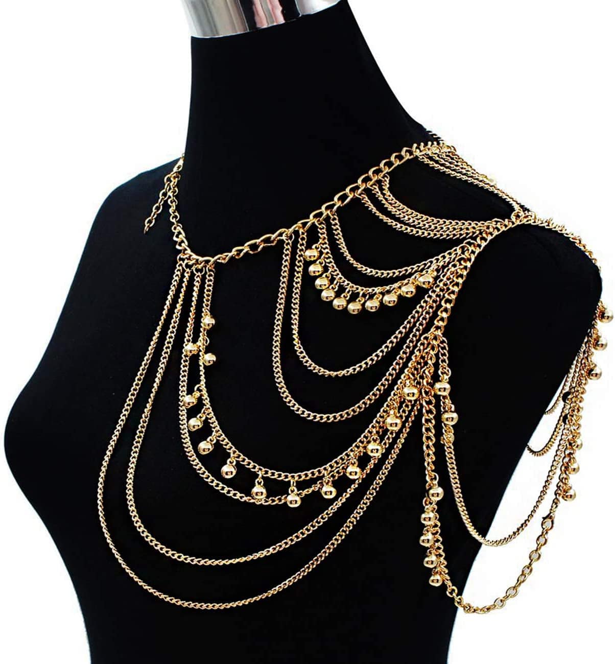 Yomiie Gold Body Chain Layered Tassels Shoulder Chain Bikini Beach Anniversary Festival Gift for Women Uniform Dress Bikini Shoulder Accessories Apparel & Accessories > Jewelry > Body Jewelry Yomiie