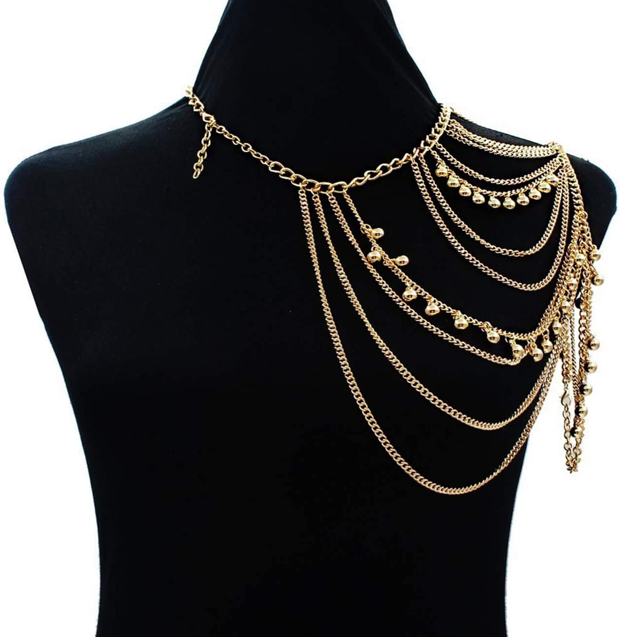 Yomiie Gold Body Chain Layered Tassels Shoulder Chain Bikini Beach Anniversary Festival Gift for Women Uniform Dress Bikini Shoulder Accessories Apparel & Accessories > Jewelry > Body Jewelry Yomiie