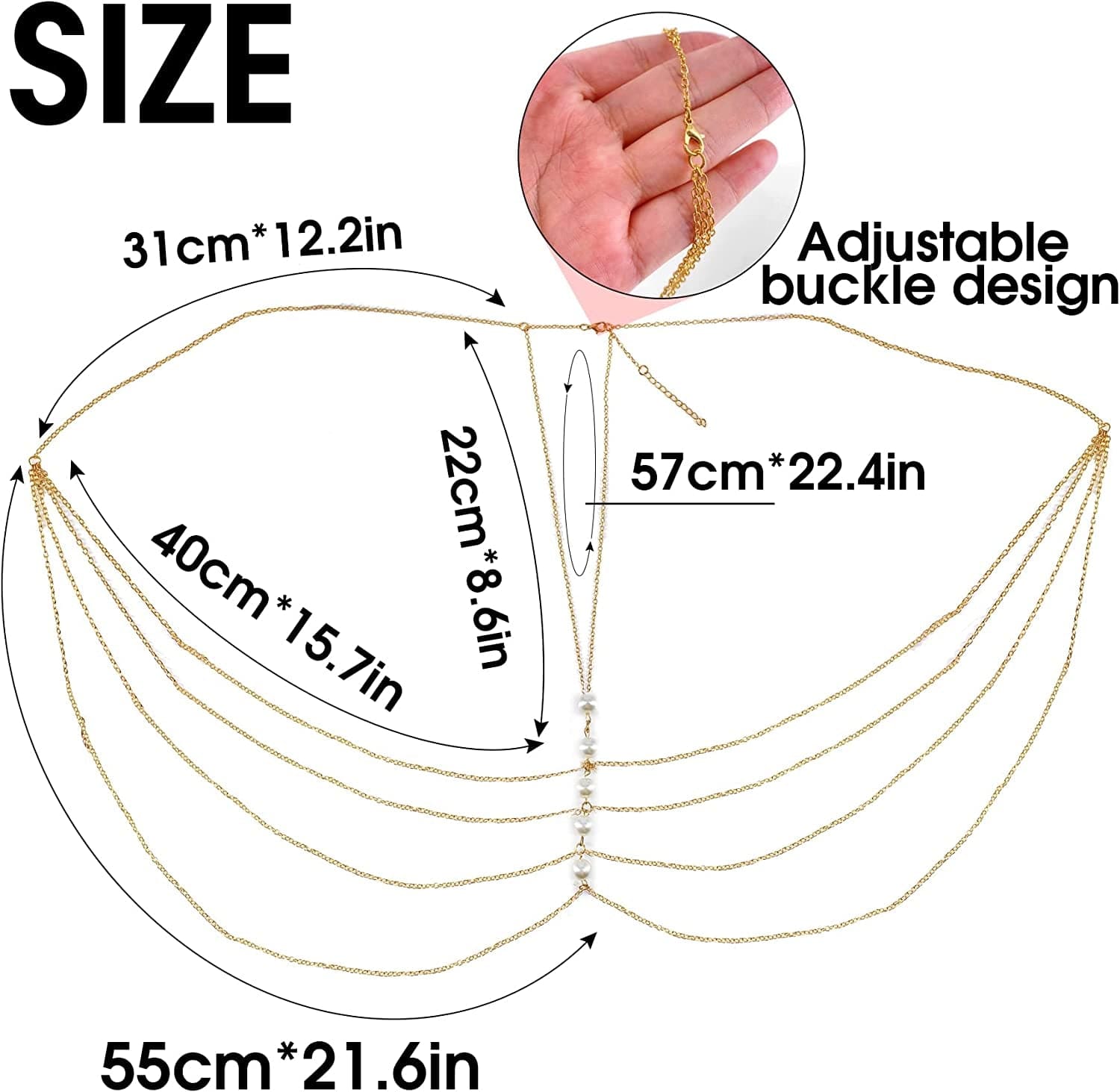 Yomiie Pearl Body Chain Sexy Cross Chest Chain Multilayer Gold Layered Tassels Fashion Pearl Necklace Body Chains Jewelry Hot Bikini Bra Beach Show for Women and Girls Apparel & Accessories > Jewelry > Body Jewelry Yomiie