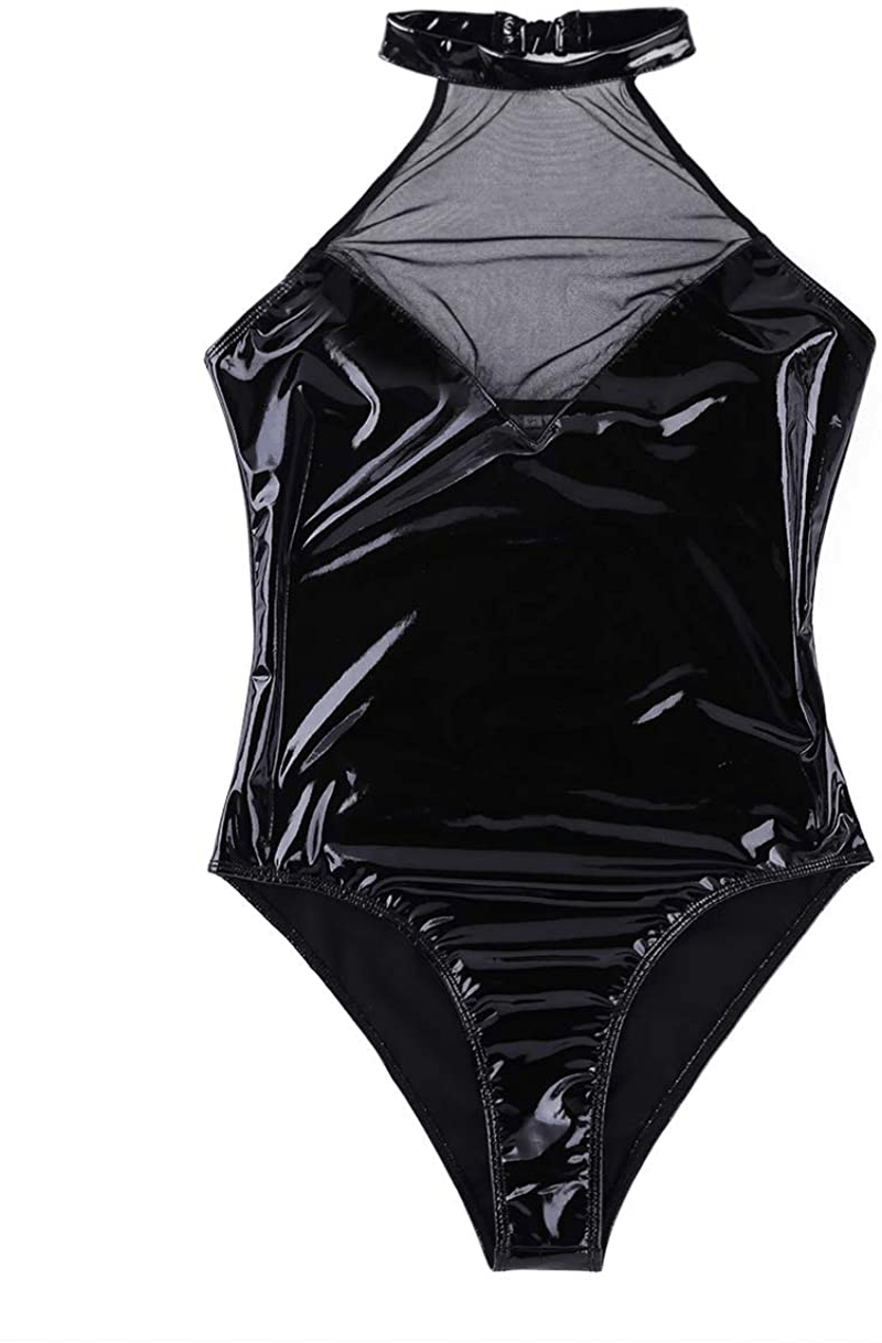 YONGHS Women's Exotic Teddies Bodysuits Wet Look Faux Leather Leotard Bodysuit One Piece Sleepwear Apparel & Accessories > Clothing > Underwear & Socks > Lingerie YONGHS