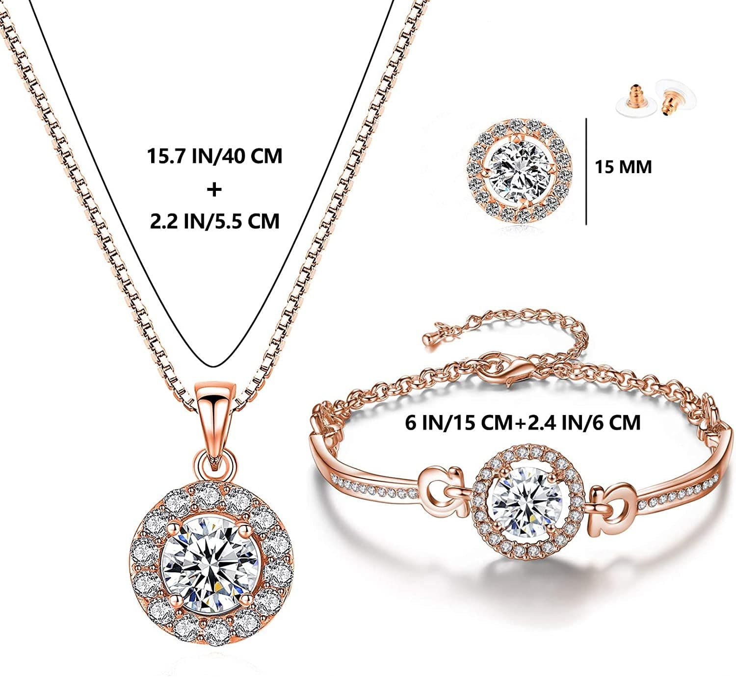 Yooai Jewellery Set Heart Pendant Necklace and Earrings Set Cubic Zirconia Jewellery for Women