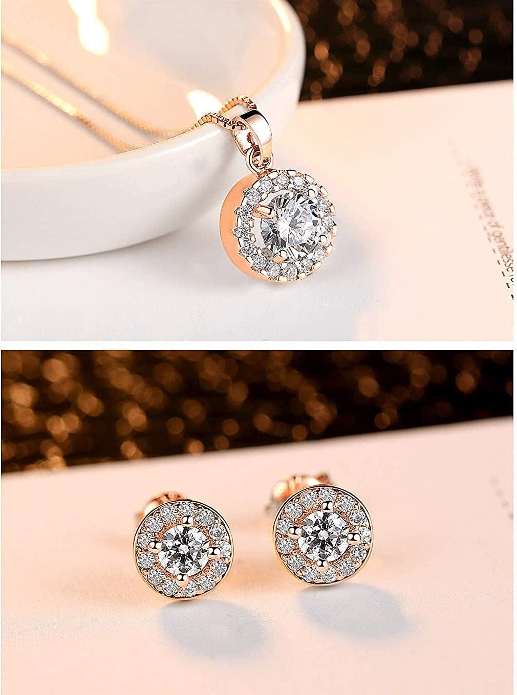 Yooai Jewellery Set Heart Pendant Necklace and Earrings Set Cubic Zirconia Jewellery for Women