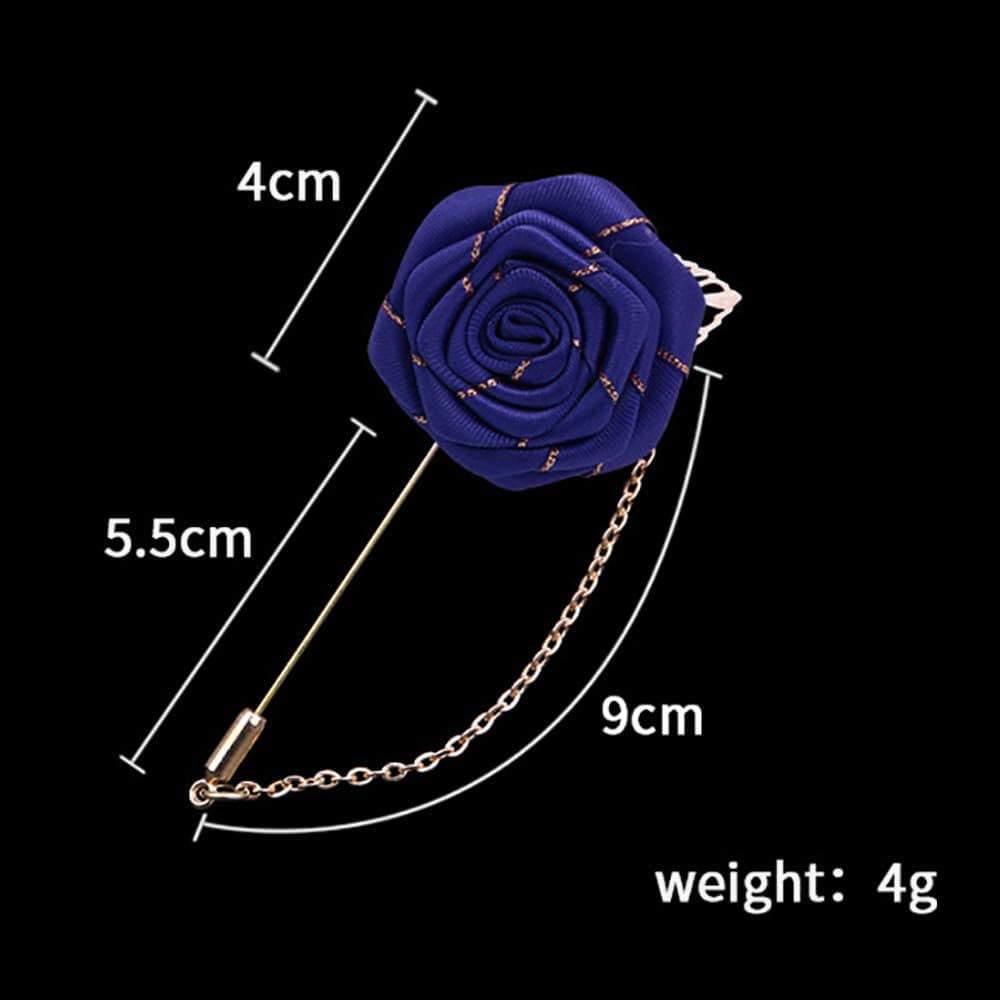 YOOE Men Cloth Rose Flower with Gold Leaf Brooch. Red Blue Rose Floral Lapel Stick Handmade Boutonniere Pins for Suit,Lapel Pin Wedding Brooch