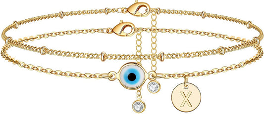 Yoosteel Evil Eye Ankle Bracelets for Women, 14K Gold Plated Dainty Disc Letter Initial Ankle Bracelets Layered Anklet Evil Eye Ankle Bracelets for Women Beach Jewelry Gifts Apparel & Accessories > Jewelry > Anklets Yoosteel X