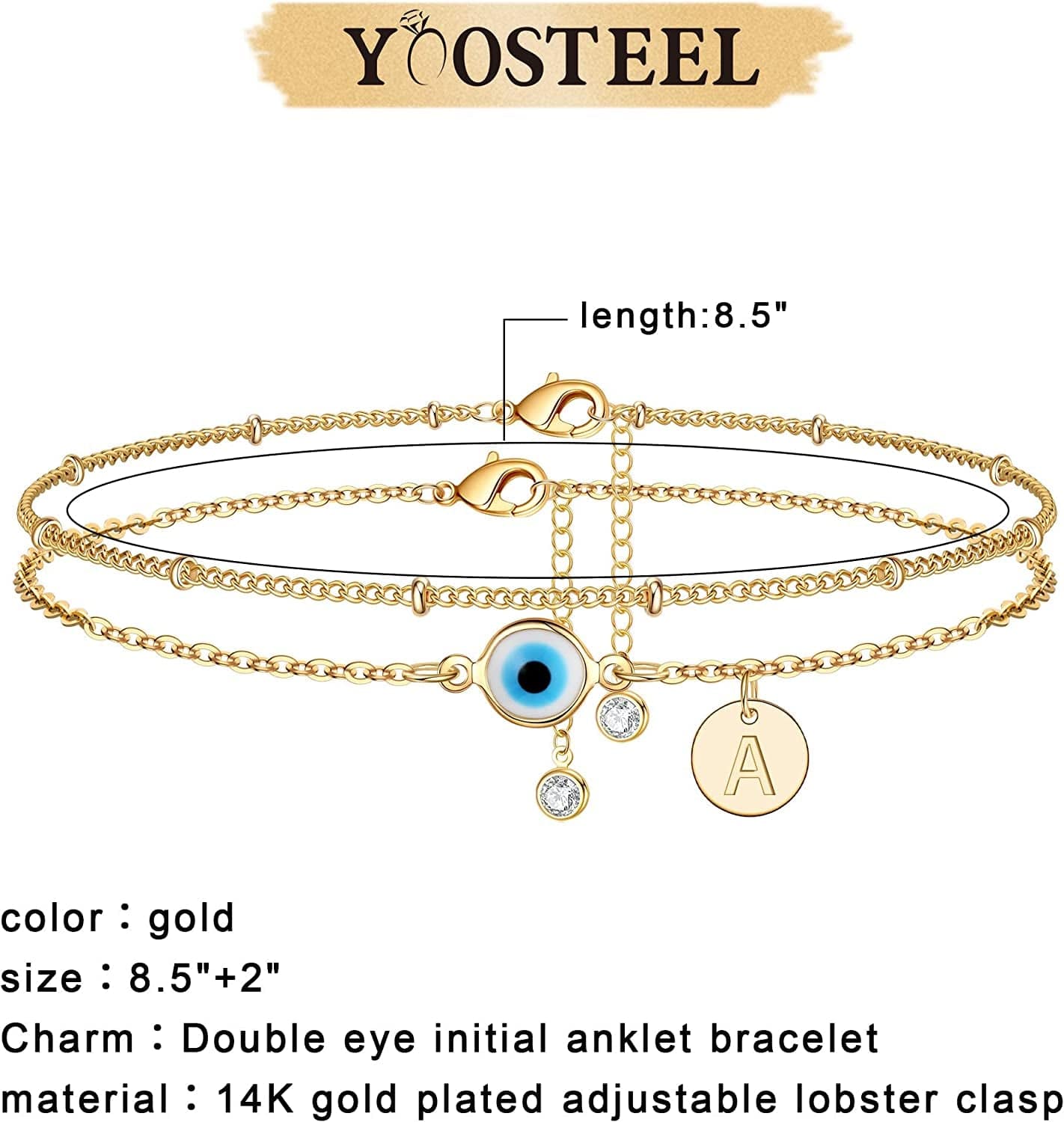 Yoosteel Evil Eye Ankle Bracelets for Women, 14K Gold Plated Dainty Disc Letter Initial Ankle Bracelets Layered Anklet Evil Eye Ankle Bracelets for Women Beach Jewelry Gifts Apparel & Accessories > Jewelry > Anklets Yoosteel