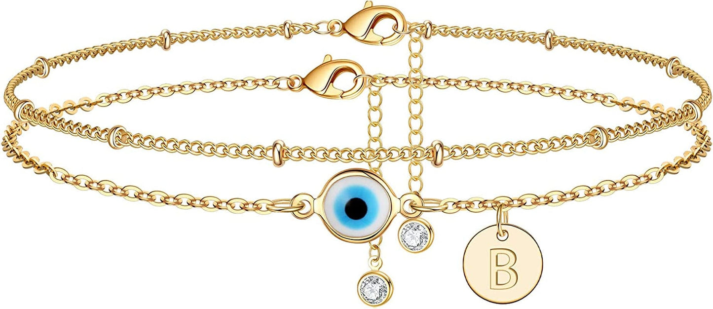 Yoosteel Evil Eye Ankle Bracelets for Women, 14K Gold Plated Dainty Disc Letter Initial Ankle Bracelets Layered Anklet Evil Eye Ankle Bracelets for Women Beach Jewelry Gifts Apparel & Accessories > Jewelry > Anklets Yoosteel B
