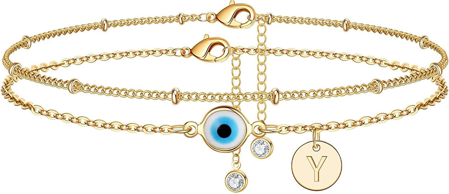 Yoosteel Evil Eye Ankle Bracelets for Women, 14K Gold Plated Dainty Disc Letter Initial Ankle Bracelets Layered Anklet Evil Eye Ankle Bracelets for Women Beach Jewelry Gifts Apparel & Accessories > Jewelry > Anklets Yoosteel Y
