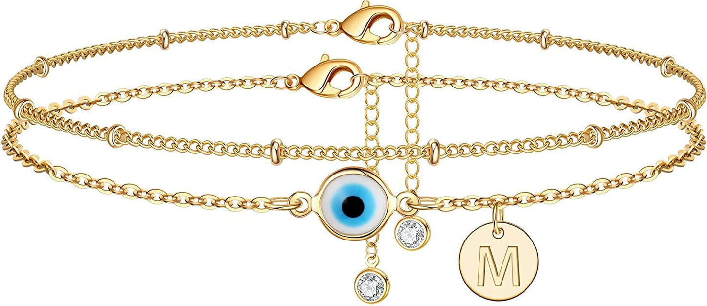 Yoosteel Evil Eye Ankle Bracelets for Women, 14K Gold Plated Dainty Disc Letter Initial Ankle Bracelets Layered Anklet Evil Eye Ankle Bracelets for Women Beach Jewelry Gifts Apparel & Accessories > Jewelry > Anklets Yoosteel M