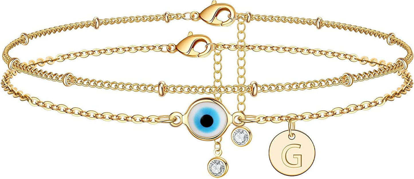 Yoosteel Evil Eye Ankle Bracelets for Women, 14K Gold Plated Dainty Disc Letter Initial Ankle Bracelets Layered Anklet Evil Eye Ankle Bracelets for Women Beach Jewelry Gifts Apparel & Accessories > Jewelry > Anklets Yoosteel G
