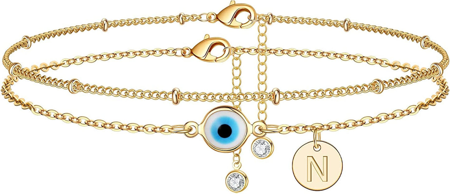 Yoosteel Evil Eye Ankle Bracelets for Women, 14K Gold Plated Dainty Disc Letter Initial Ankle Bracelets Layered Anklet Evil Eye Ankle Bracelets for Women Beach Jewelry Gifts Apparel & Accessories > Jewelry > Anklets Yoosteel N