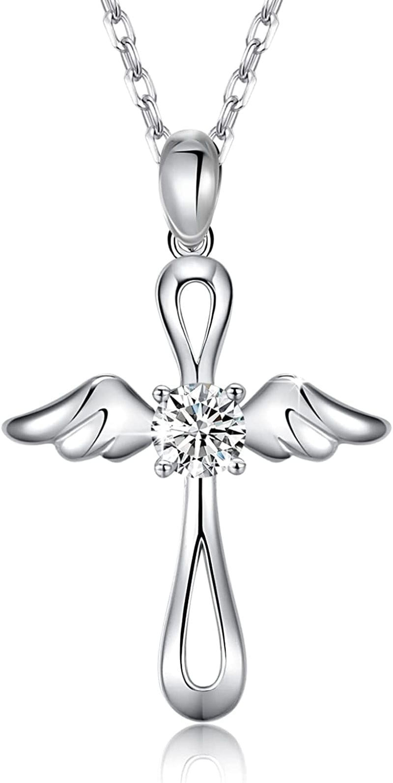 Yosikcaes 925 Sterling Silver Cross Necklaces for Women with 18K White Gold Vermeil and 5A Zirconia, Birthday Anniversary Christmas Jewelry Gift for Women Wing Cross