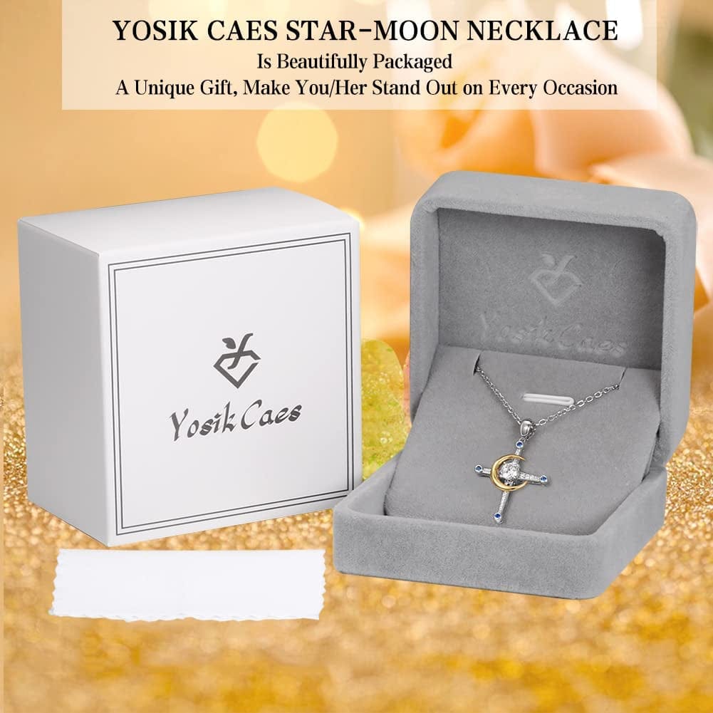 Yosikcaes 925 Sterling Silver Cross Necklaces for Women with 18K White Gold Vermeil and 5A Zirconia, Birthday Anniversary Christmas Jewelry Gift for Women