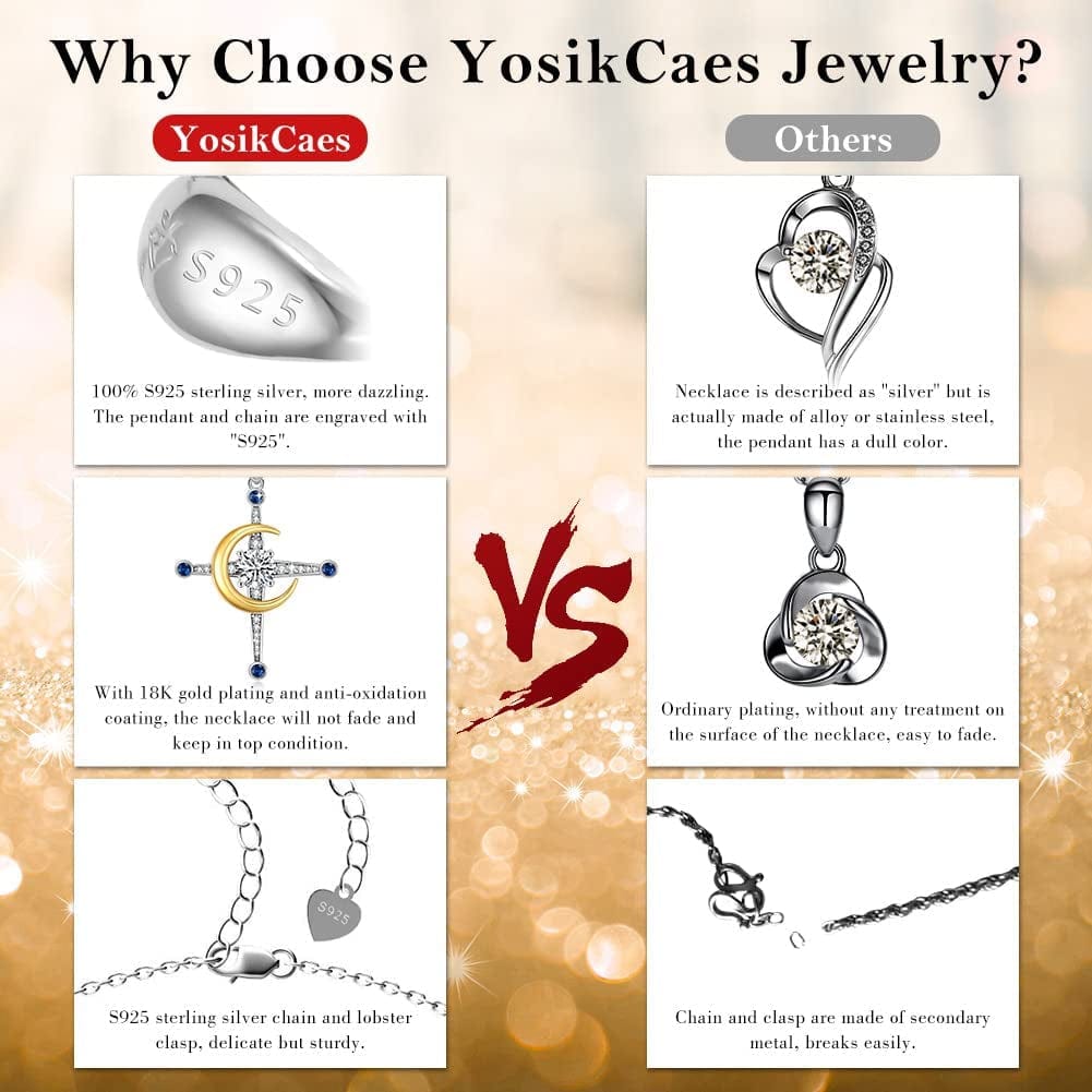 Yosikcaes 925 Sterling Silver Cross Necklaces for Women with 18K White Gold Vermeil and 5A Zirconia, Birthday Anniversary Christmas Jewelry Gift for Women