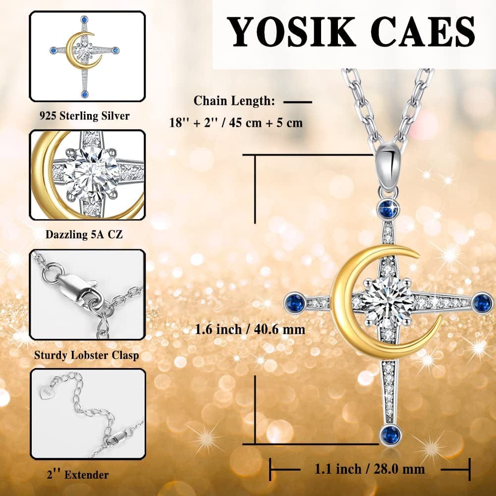 Yosikcaes 925 Sterling Silver Cross Necklaces for Women with 18K White Gold Vermeil and 5A Zirconia, Birthday Anniversary Christmas Jewelry Gift for Women